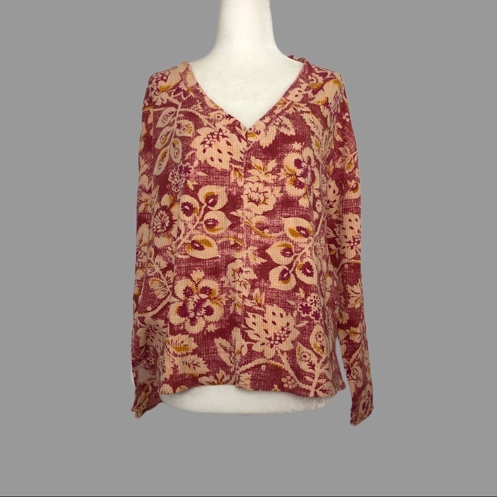 ❤️ XS ❤️ NWT Anthro Pullover Sweater Top Thermal Waffle Floral Print​